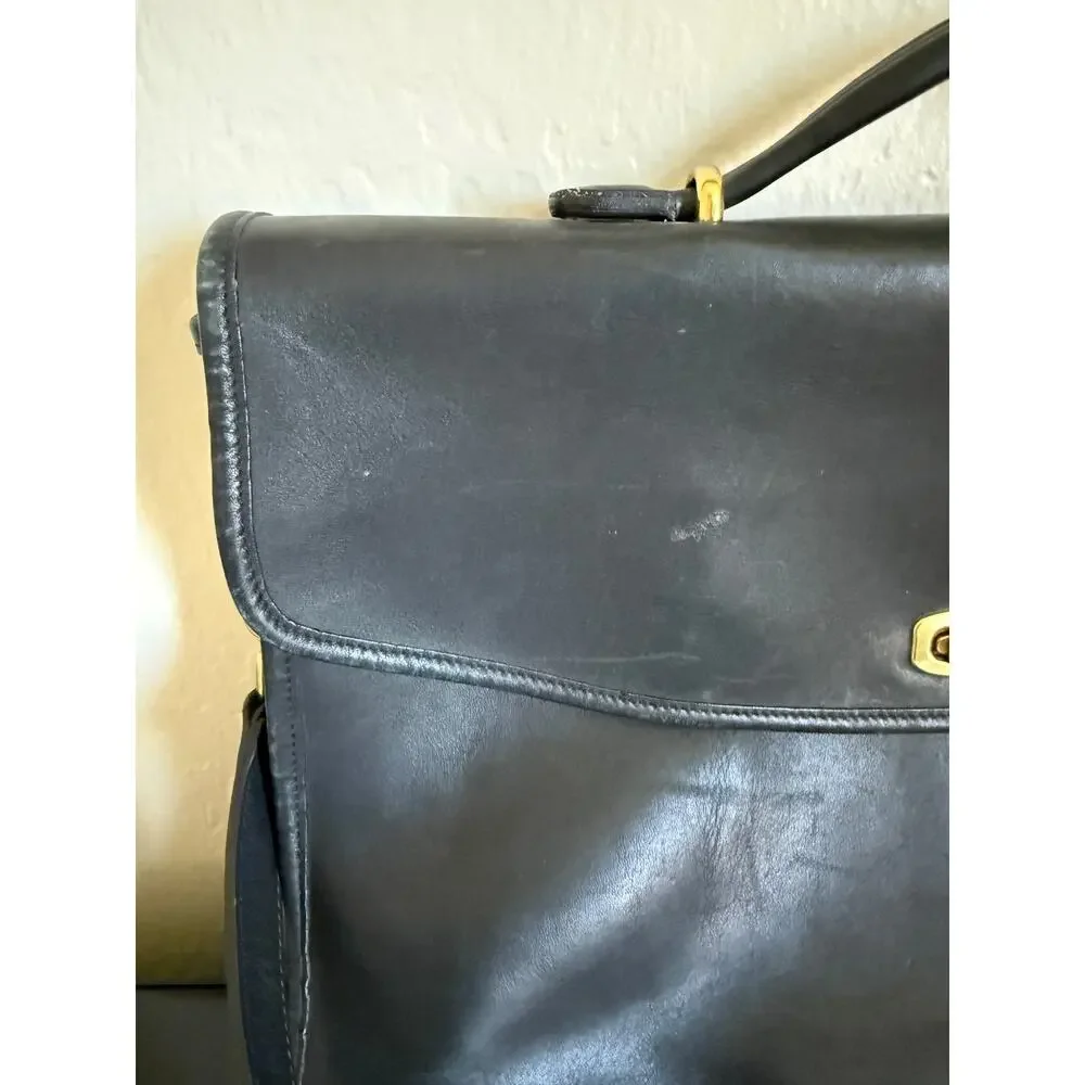 Vintage Coach Lexington Briefcase - Smooth Black Leather with Brass Hardware